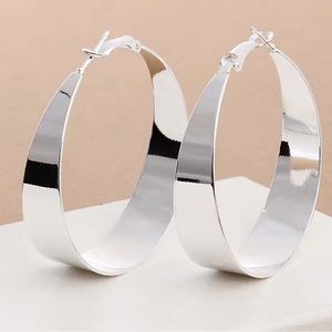 Silvery Big Textured Hoop Earrings Women's Jewelry Silver Plated 1Pair New